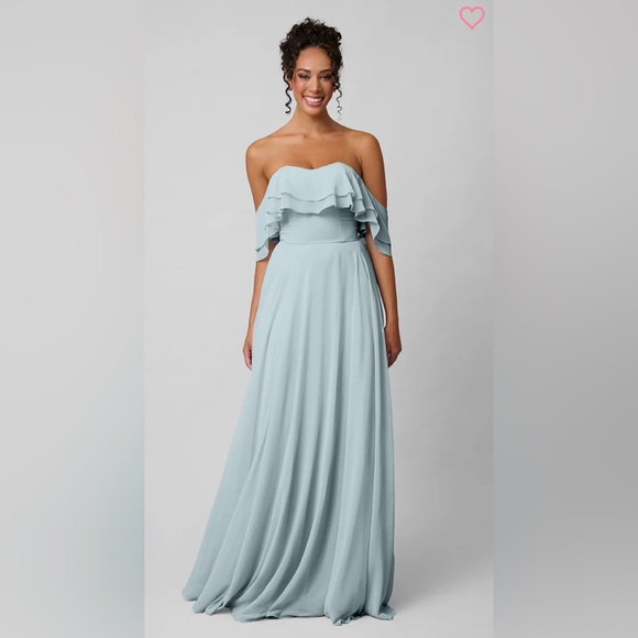 Elegant Strapless Ruffle Gown in Soft Gray - Picture 1 of 11